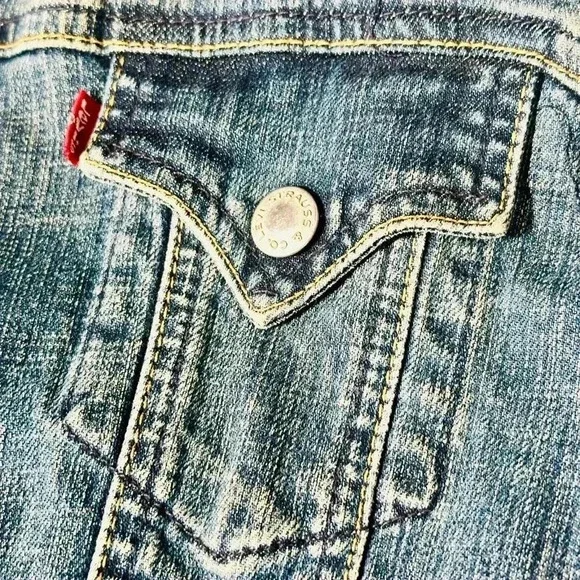 Vintage Women's Levi’s Collarless Jean Jacket - Snap Buttons - Denim Large L - Picture 7 of 13